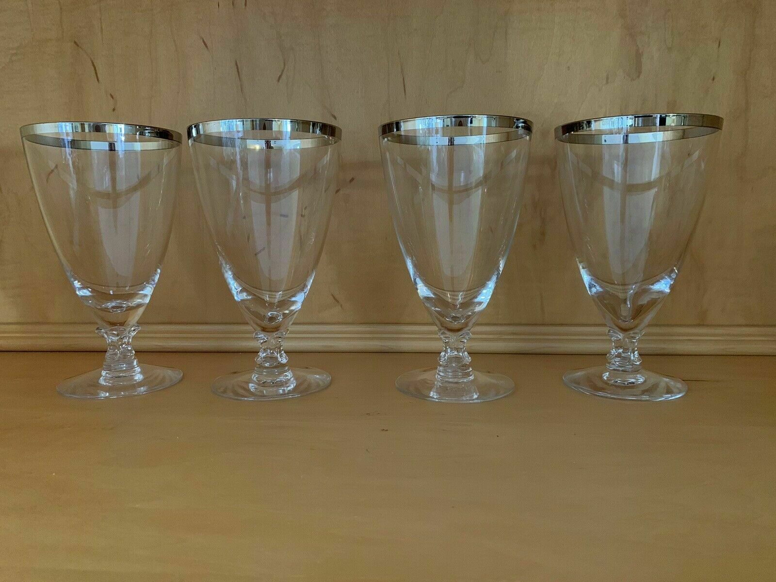 Set Of 4 Fostoria Wedding Ring Platinum Silver Trim Iced Tea Goblets