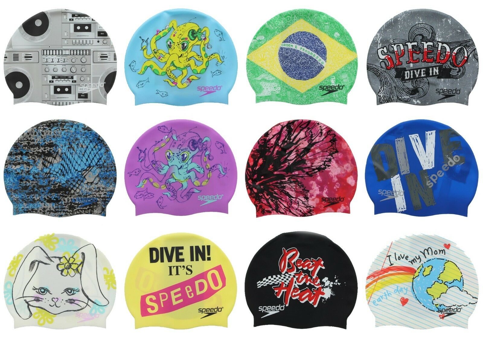 Speedo Swim Cap Unisex Adult Silicone Competition Graphic Print Swimming Cap