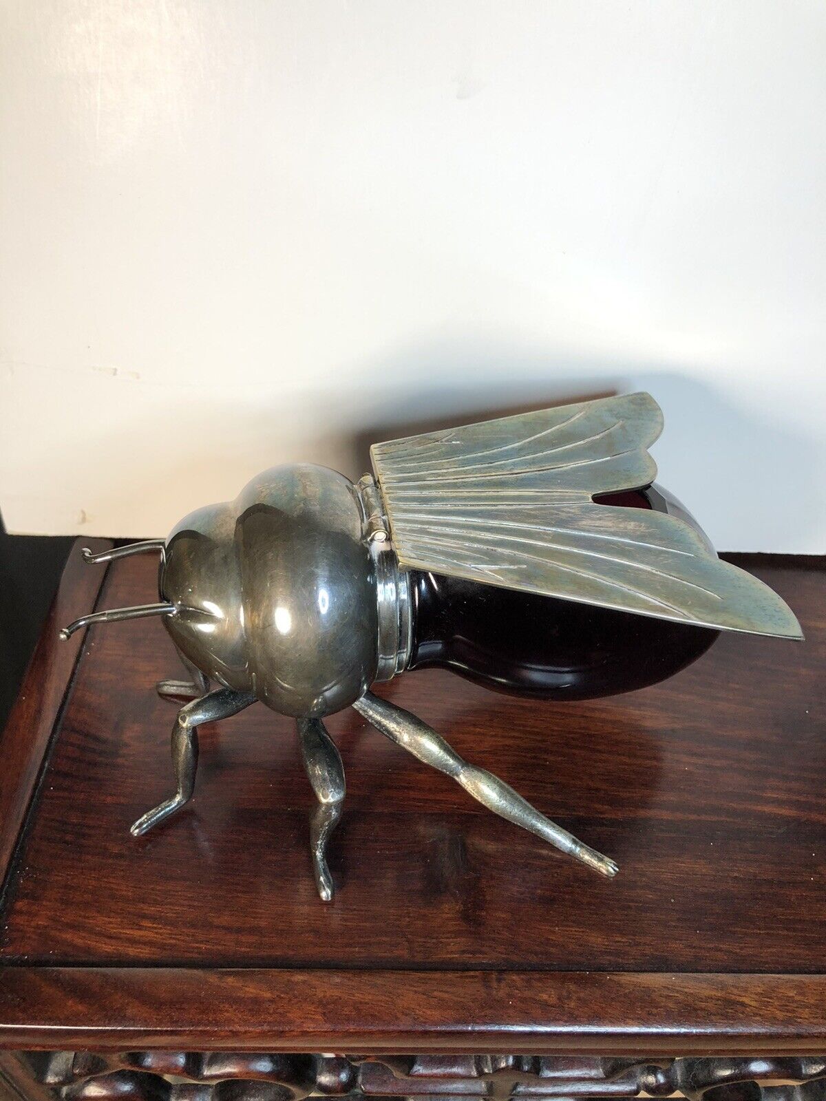 Art Deco Silverplated Ruby Red Glass Bumble Bee Honey Pot An Iron Gate Product