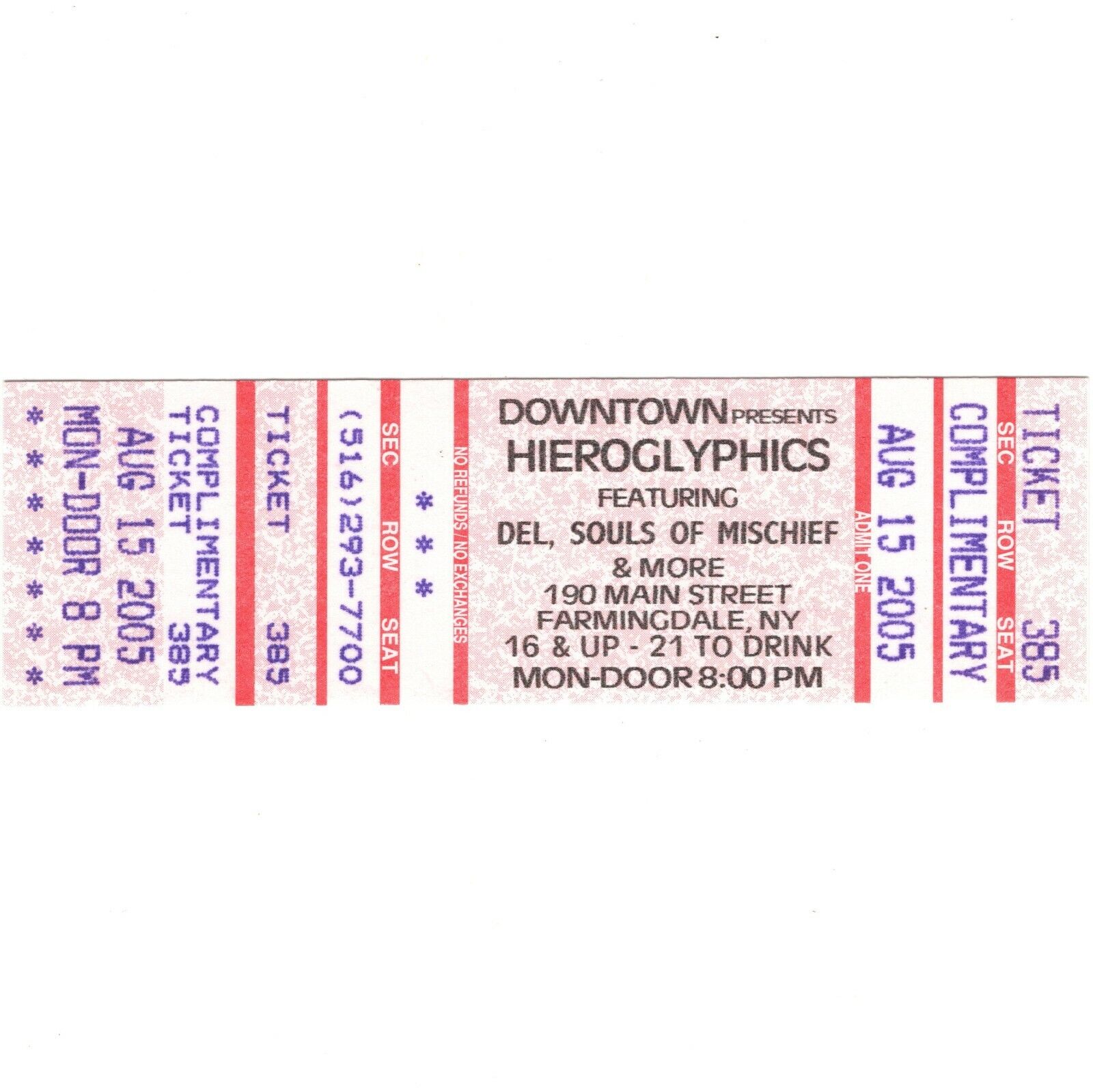 Hieroglyphics Concert Ticket Stub Farmingdale Ny 8/15/05 The Downtown Rare