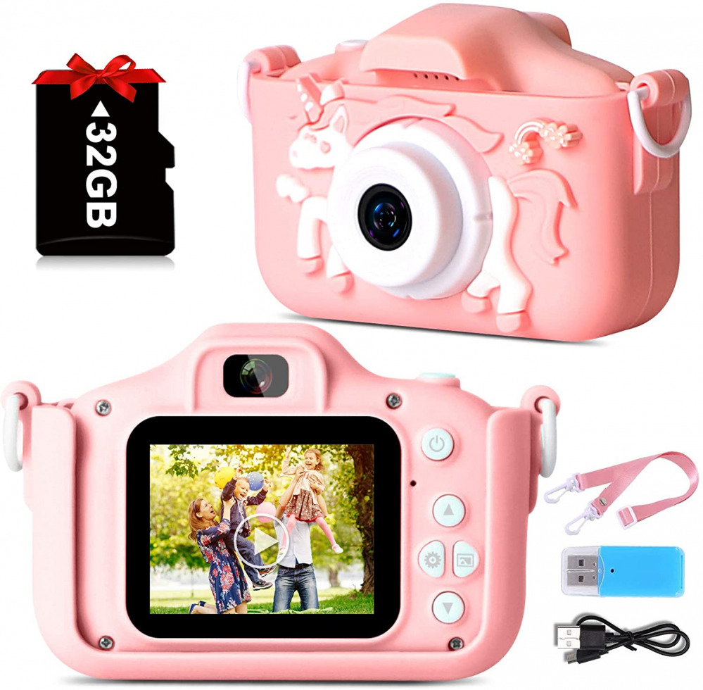 1080p Kids Camera, Unicorn Toddler Camera For Birthday Festival Gift, Pink