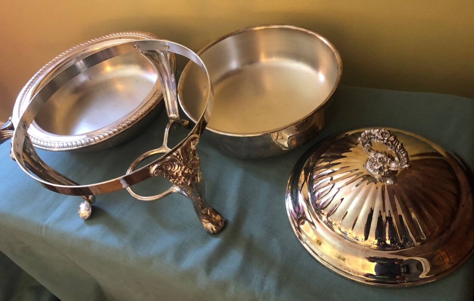 Vintage Silver Plate Chafing Dish Four Pieces