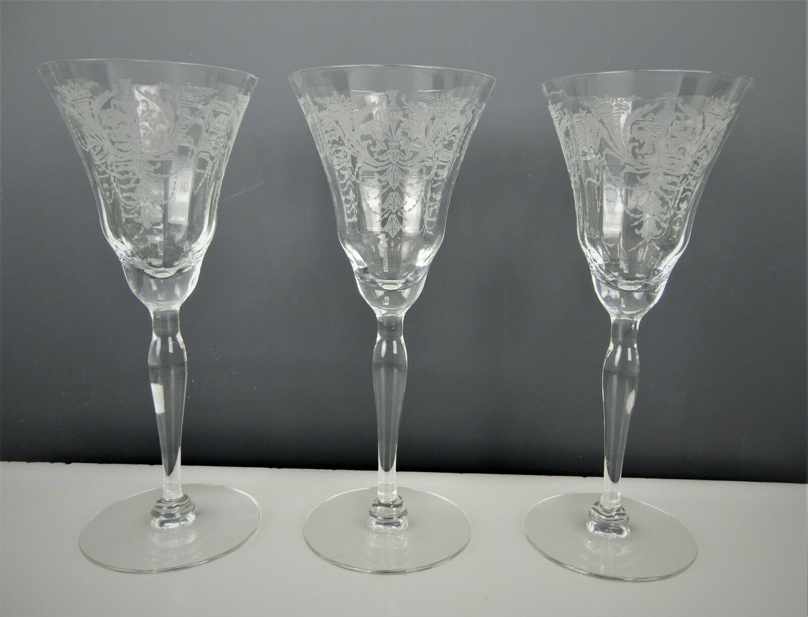 Lot Of 3 Fostoria Etched Morgantown Glass Milan Cordial Glasses With Chips