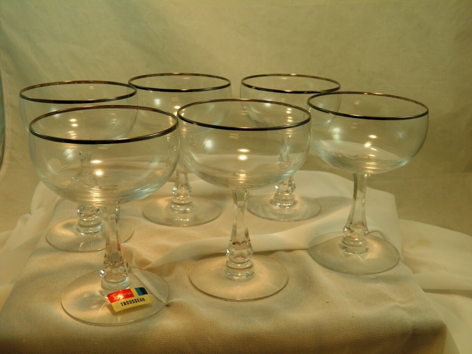 Set Of 6 Vintage Fostoria Champagne Glasses "trousseau" Pattern Platinum Rim